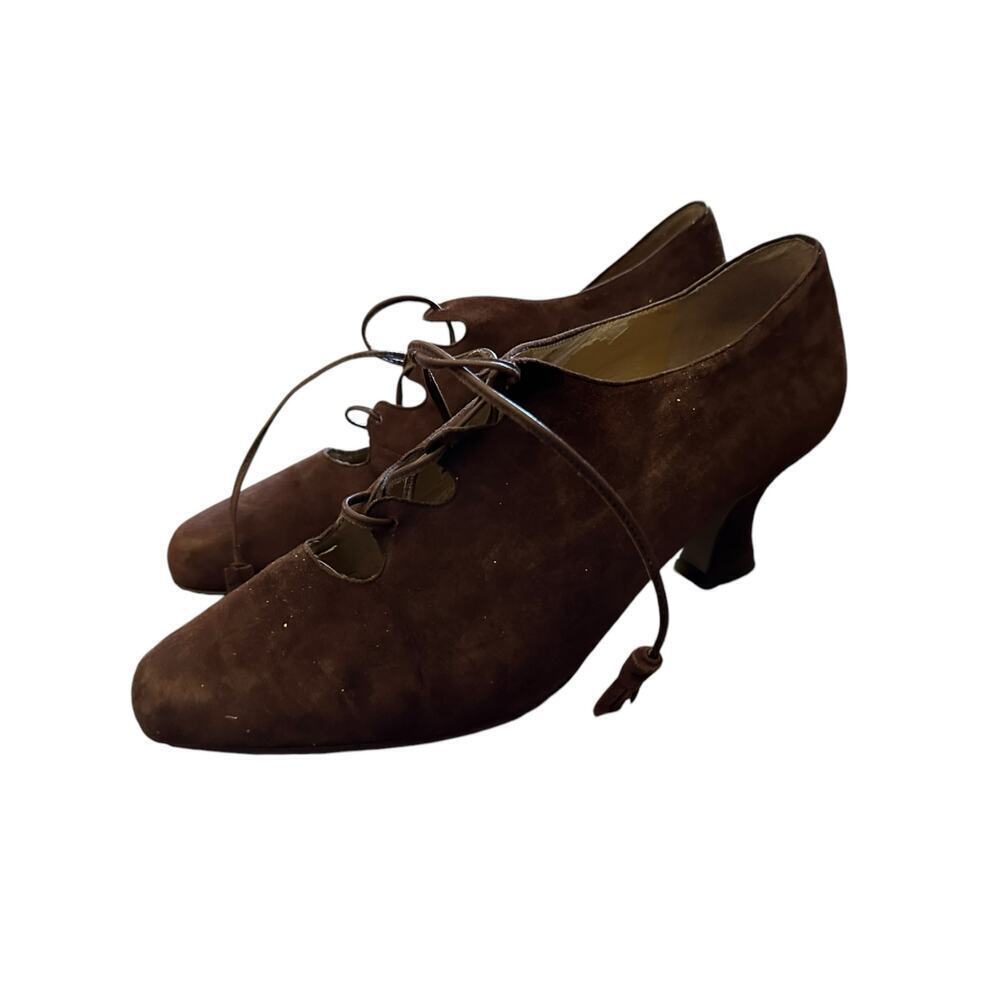 Vintage Nine West Brown Suede Ghillies Leather Lace Tie Shoes Size 8